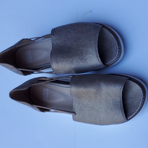 Eileen Fisher Shoes - Eileen Fisher gold tone open toe loafer shoe hardly worn 6.5 slight wedge